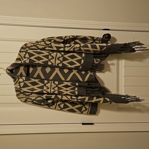 Aztec Print Knit Cardigan Size Large Grey and Beige